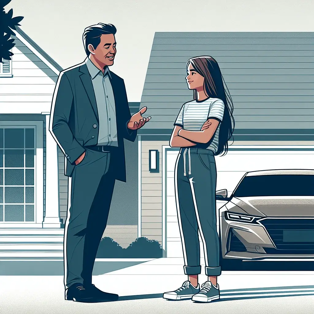 Advisor meeting with clients near their home and vehicle