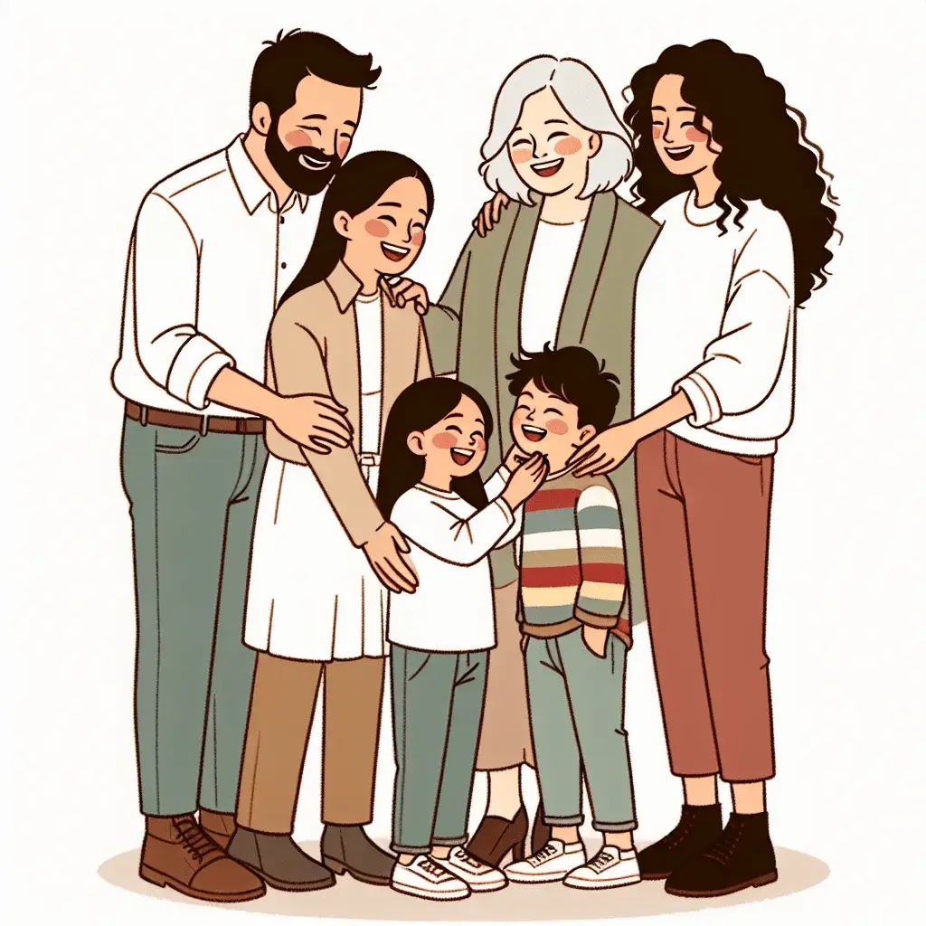 Family gathered in a living room smiling together