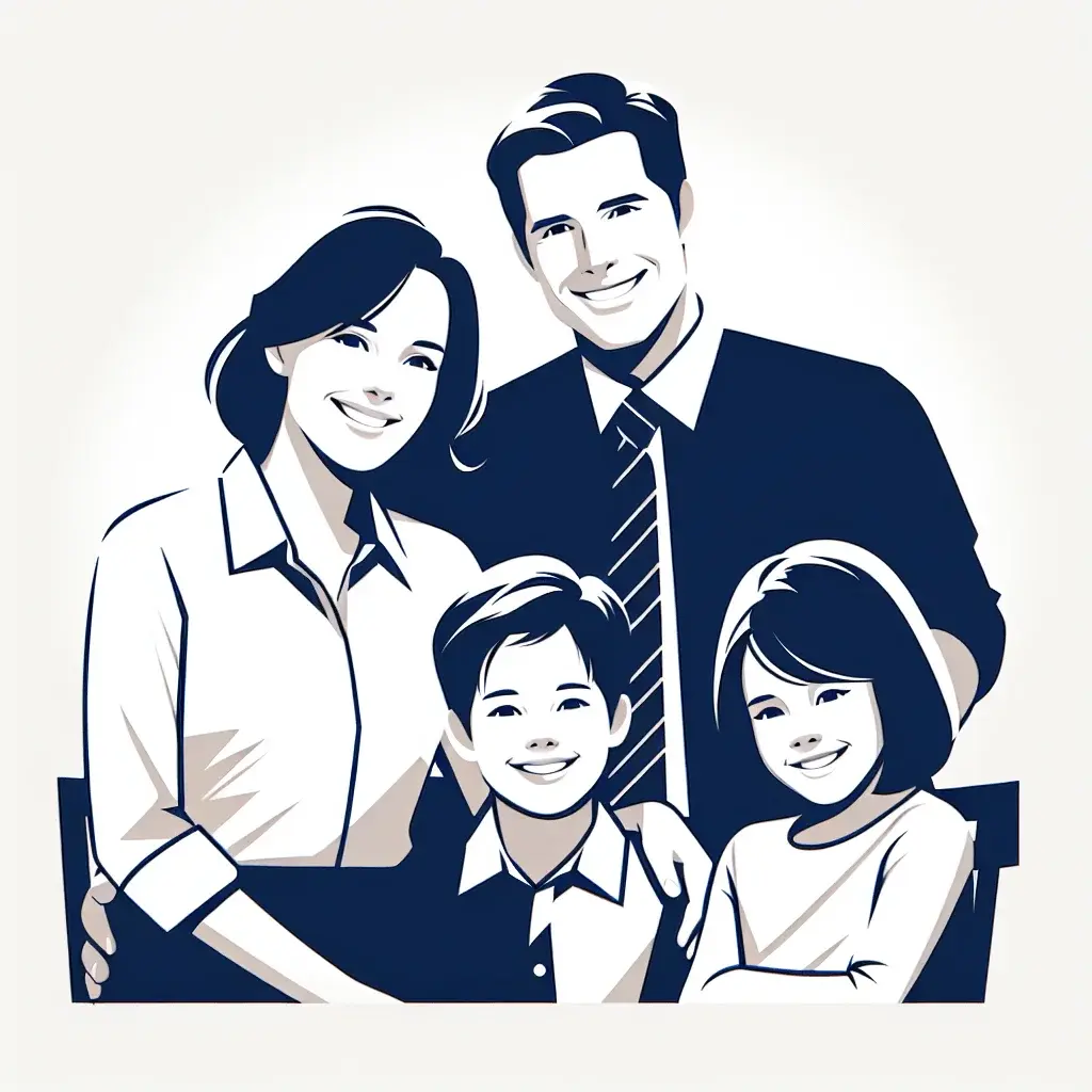 Family smiling in front of their new car